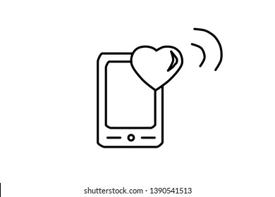 Vector. Flat phone with heart icon. Cell phone symbol, telephone. Social media smartphone, sign love. Modern illustration. 