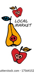 Vector flat picture local market pear and apple