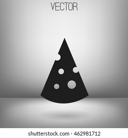 Vector flat piece of cheese black icon. Grey gradient background