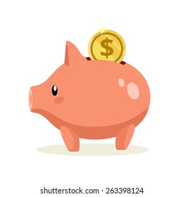 Vector Flat Piggy Bank Illustration