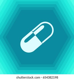 Vector flat pill icon on hexagonal background 