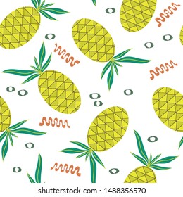 Vector flat pineapple seamless pattern. Template with tropic fruit for textile, wrapping, wallpaper
