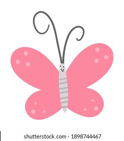 Vector flat pink butterfly icon. Funny woodland, forest or garden insect. Cute bug illustration for kids isolated on white background
