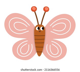 Vector flat pink butterfly icon. Adorable farm picture. Funny woodland, forest or garden insect. Cute bug illustration for kids isolated on white background
