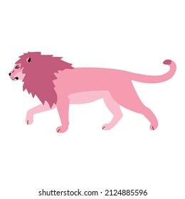 Vector flat pink lion isolated on white background