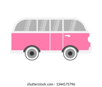 Vector flat pink surf hippie van bus logo icon isolated on white background 