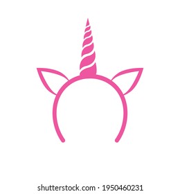 Vector flat pink unicorn hair head bezel with horn and ears isolated on white background