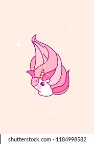 vector flat pink unicorn, magic nursery room art