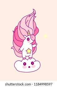 vector flat pink unicorn, magic nursery room art