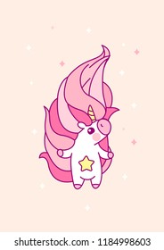 vector flat pink unicorn, magic nursery room art