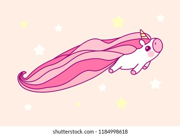 vector flat pink unicorn, magic nursery room art