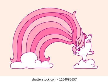 vector flat pink unicorn, magic nursery room art