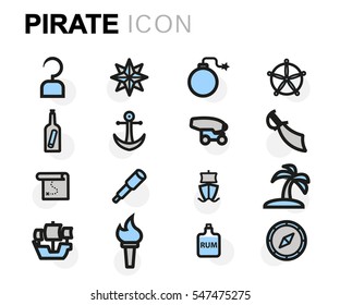Vector flat pirate icons set on white background