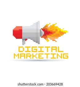 vector flat pixel art megaphone icon . vector pixel color speaker or sound icon. digital marketing concept illustration