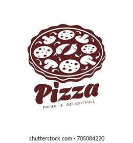 vector flat pizza icon pictogram. Isolated illustration on a white background. Pizzaria , delivery company brand , logo ready to use design. Restaurant, cafe menu decoration object