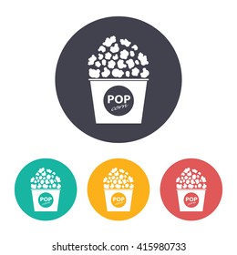 Vector flat pop corn icon with set of 3 colors 