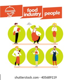 Vector flat profession characters. Human profession icon. Friendly people portrait. Woman, lady, girl icon. Man, boy icon set. Food industry worker isolated. Restaurant people.