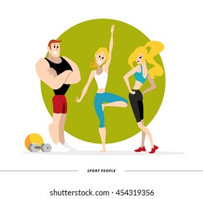 Vector flat profession characters. Human profession icon. Friendly, happy people portrait.  Sport team, athlete group, healthy lifestyle set. Woman, girl, lady icon. Man, boy, guy icon. Cartoon style.