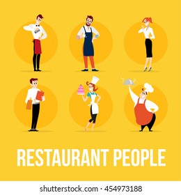 Vector Flat Profession Characters. Human Profession Icon. Friendly, Happy People Portrait.  Restaurant Team, Food Industry Work, People Set. Woman, Girl, Lady Icon. Man, Boy, Guy Icon. Cartoon Style.