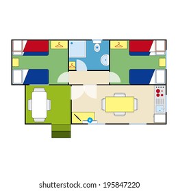Vector flat projection with furniture
