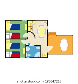 Vector flat projection with furniture