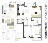 Vector flat projection with furniture. Set. Scale of 1 to 10