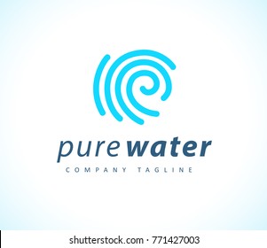 Vector flat pure water logotype isolated on white background. Water waves emblem isolated. Aqua logo design. Natural clean eco water symbol, sign. 