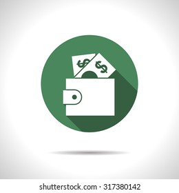 Vector flat purse icon on color circle 