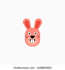 Vector Flat Rabbit's face isolated. Cartoon style illustration. Animal's head logo. Object for web, poster, banner, print design. Advertisement decoration element.