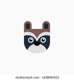 Vector Flat Raccoon's face isolated. Cartoon style illustration. Animal's head logo. Object for web, poster, banner, print design. Advertisement decoration element.