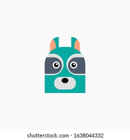 Vector Flat Raccoon's face isolated. Cartoon style illustration. Animal's head logo. Object for web, poster, banner, print design. Advertisement decoration element.