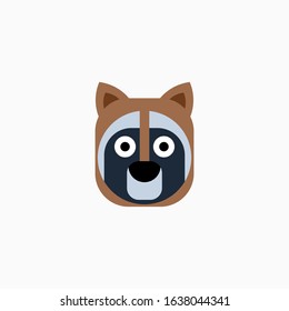 Vector Flat Raccoon's face isolated. Cartoon style illustration. Animal's head logo. Object for web, poster, banner, print design. Advertisement decoration element.