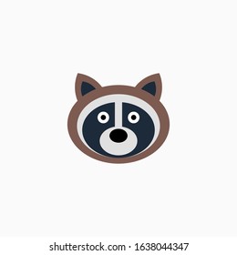 Vector Flat Raccoon's face isolated. Cartoon style illustration. Animal's head logo. Object for web, poster, banner, print design. Advertisement decoration element.