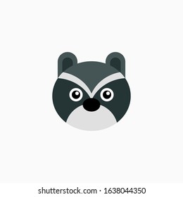 Vector Flat Raccoon's face isolated. Cartoon style illustration. Animal's head logo. Object for web, poster, banner, print design. Advertisement decoration element.