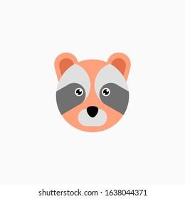 Vector Flat Raccoon's face isolated. Cartoon style illustration. Animal's head logo. Object for web, poster, banner, print design. Advertisement decoration element.