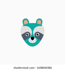 Vector Flat Raccoon's face isolated. Cartoon style illustration. Animal's head logo. Object for web, poster, banner, print design. Advertisement decoration element.