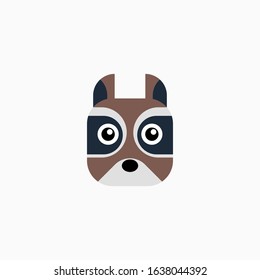 Vector Flat Raccoon's face isolated. Cartoon style illustration. Animal's head logo. Object for web, poster, banner, print design. Advertisement decoration element.