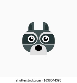 Vector Flat Raccoon's face isolated. Cartoon style illustration. Animal's head logo. Object for web, poster, banner, print design. Advertisement decoration element.