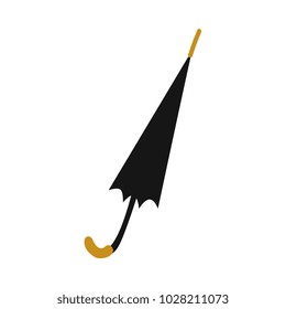 Vector flat rain black umbrella walking stick icon, pictogram. Gentleman english symbol. Isolated illustration on a white background.
