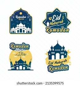 Vector Flat Ramadan Badge Collection In Dark Blue And Yellow Color