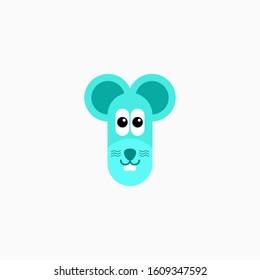 Vector Flat Rat's face isolated. Cartoon style illustration. Mouse, Animal's head logo. Object for web, poster, banner, print design. Advertisement decoration element