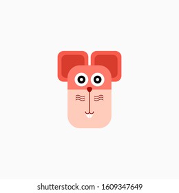 Vector Flat Rat's face isolated. Cartoon style illustration. Mouse, Animal's head logo. Object for web, poster, banner, print design. Advertisement decoration element