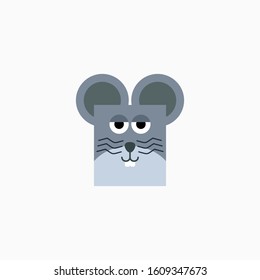 Vector Flat Rat's face isolated. Cartoon style illustration. Mouse, Animal's head logo. Object for web, poster, banner, print design. Advertisement decoration element