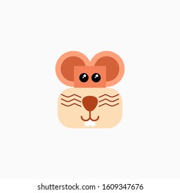 Vector Flat Rat's face isolated. Cartoon style illustration. Mouse, Animal's head logo. Object for web, poster, banner, print design. Advertisement decoration element