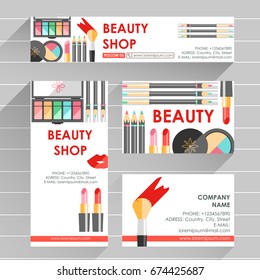 Vector flat ready design template for makeup artist, makeup studio or cosmetics shop. Site header,  business card, brochure and flyer.Beauty fashion products. Decorative cosmetic. minimalistic style