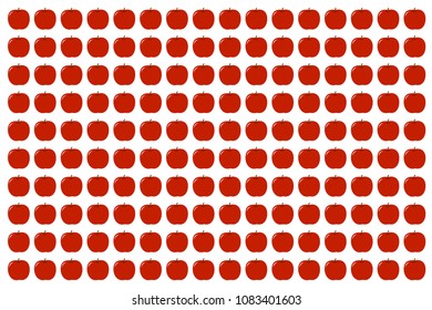 Vector flat red apples in symmetric order on white background