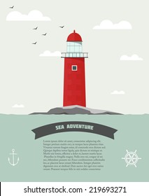 Vector Flat Red Beacon.Sea Adventure