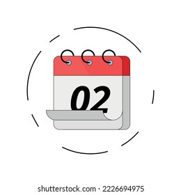 Vector flat red calendar icon with stroke, vector illustration of specific day calendar marking day 02.