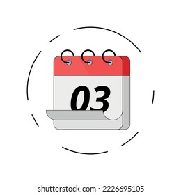 Vector flat red calendar icon with stroke, vector illustration of specific day calendar marking day 03.