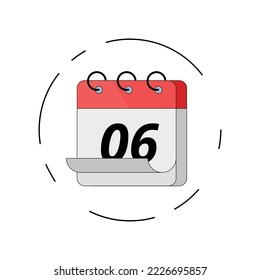 Vector flat red calendar icon with stroke, vector illustration of specific day calendar marking day 06.